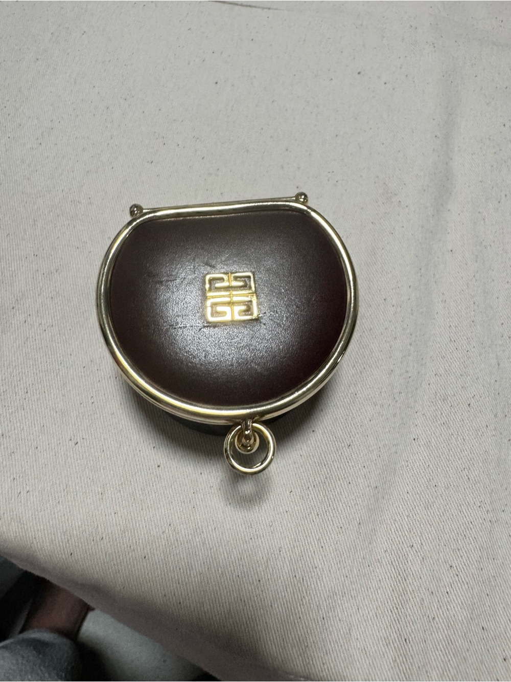 Givenchy Burgundy Leather Round Coin Purse with Gold Accents